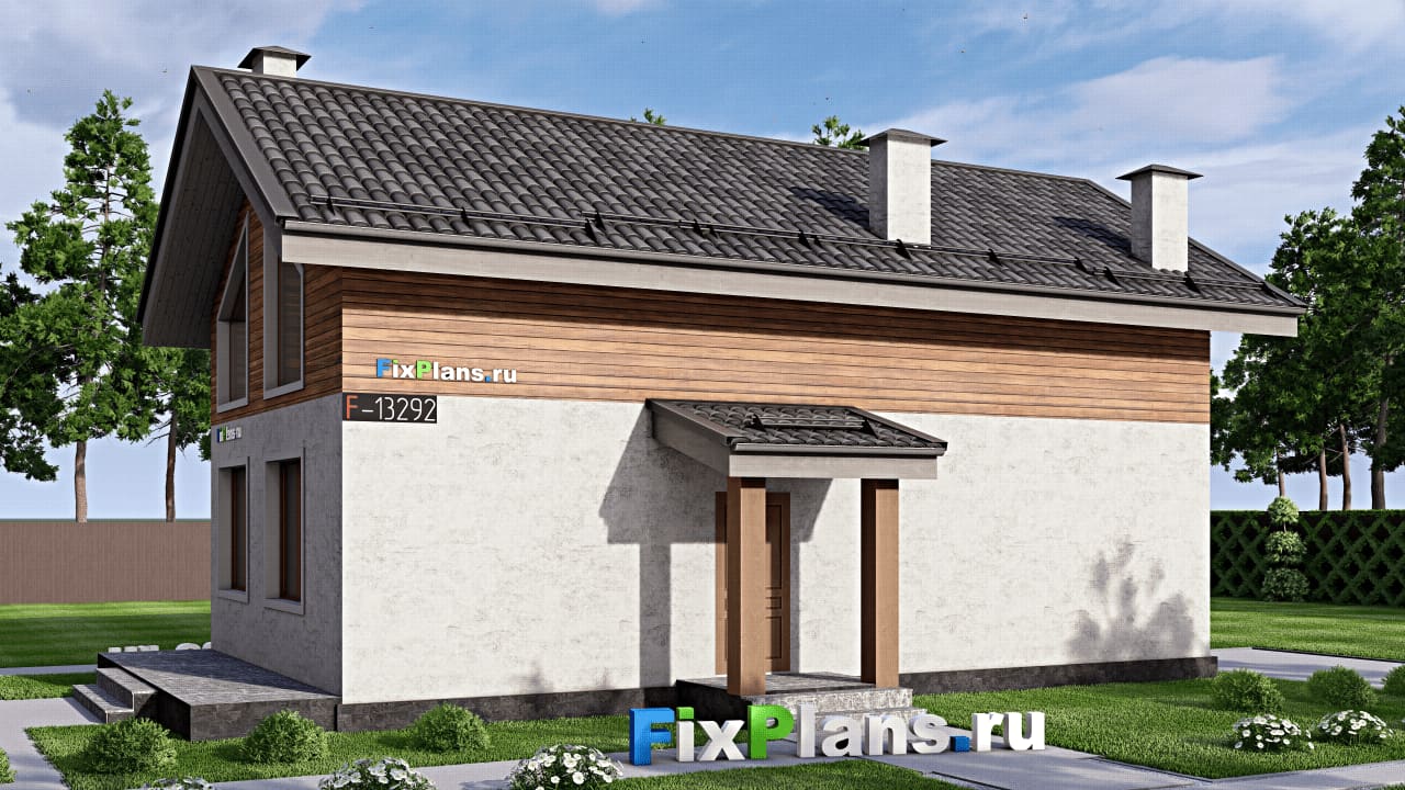 Одноэтажный дом с мансардой  F-13292 — фасад