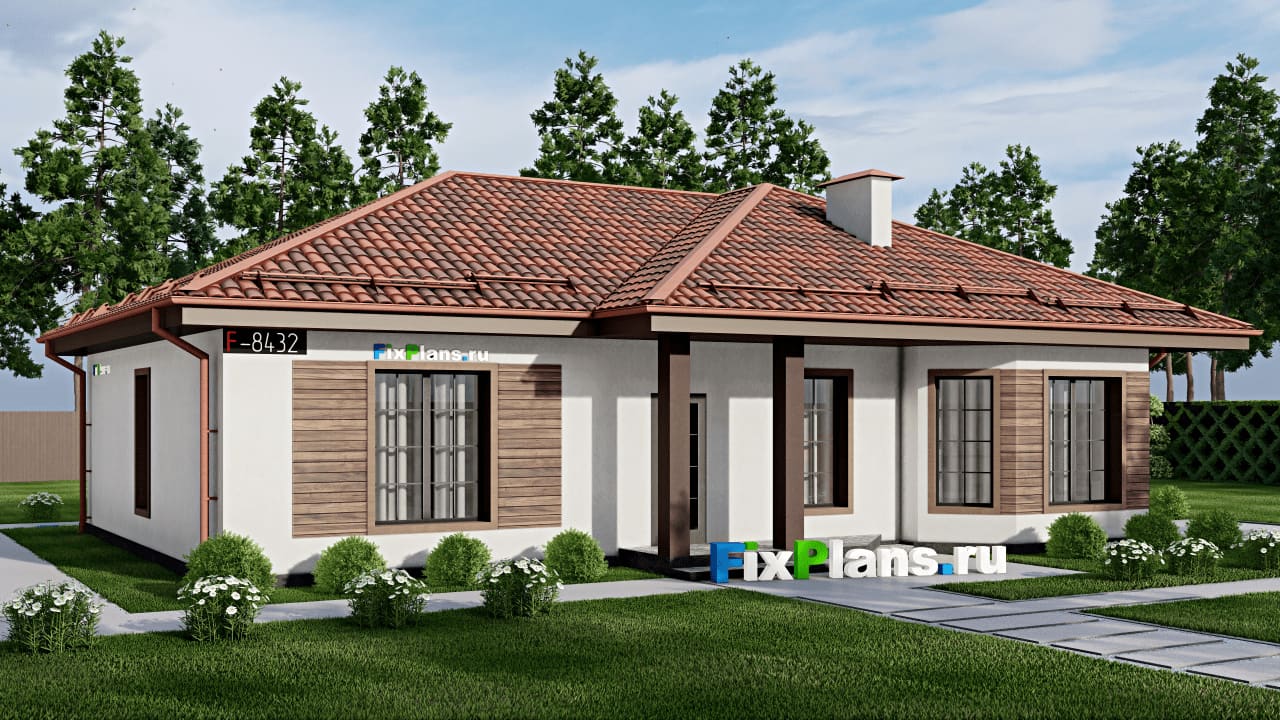 Одноэтажный дом F-8432 — фасад
