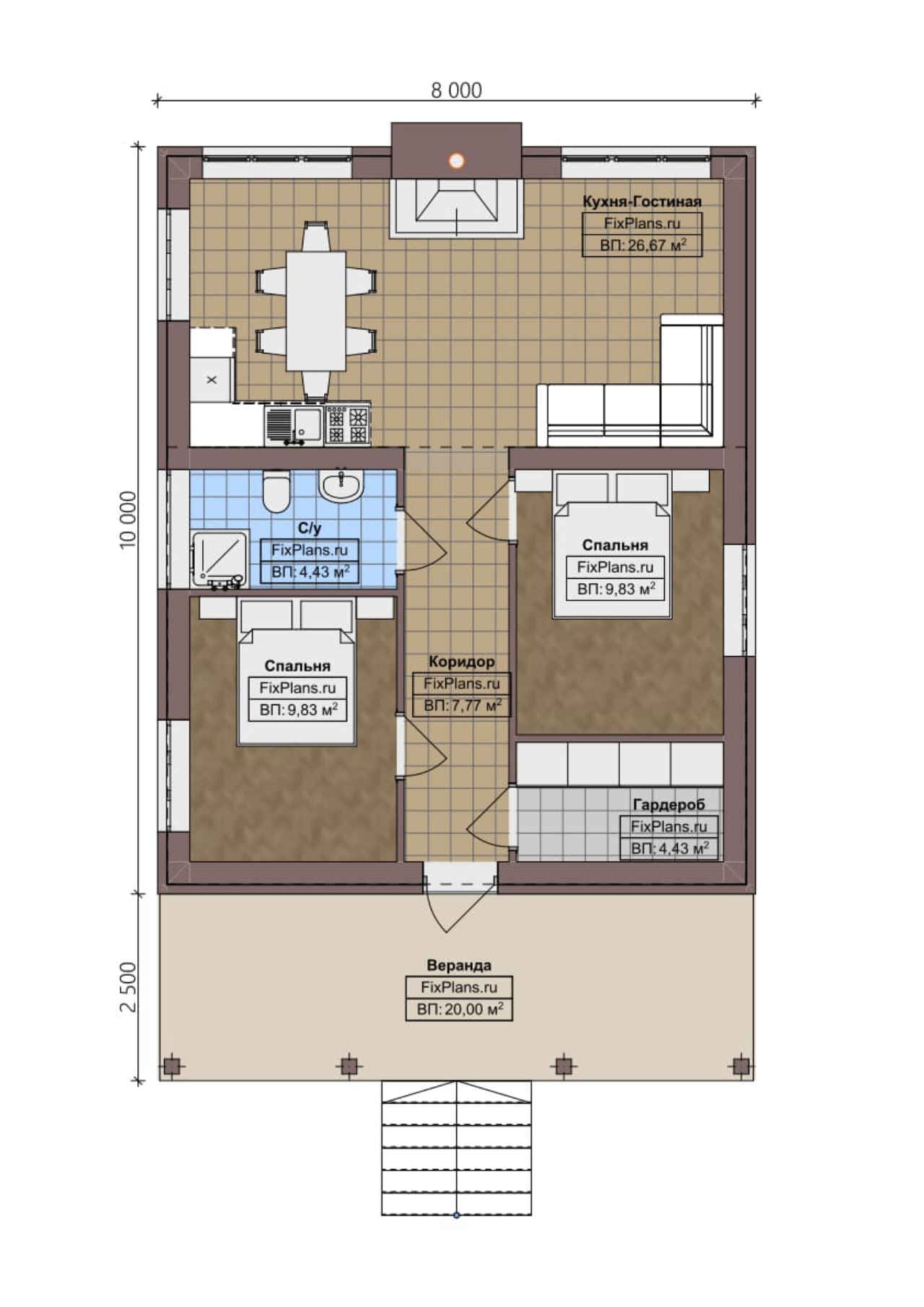 Планировка Одноэтажный дом F - 0755