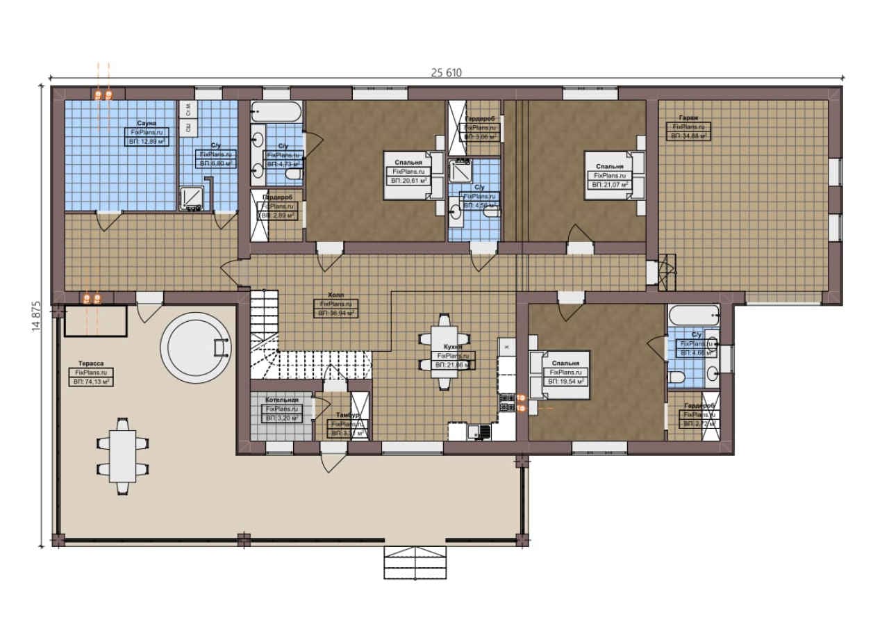 Планировка Одноэтажный дом с мансардой  F-3779